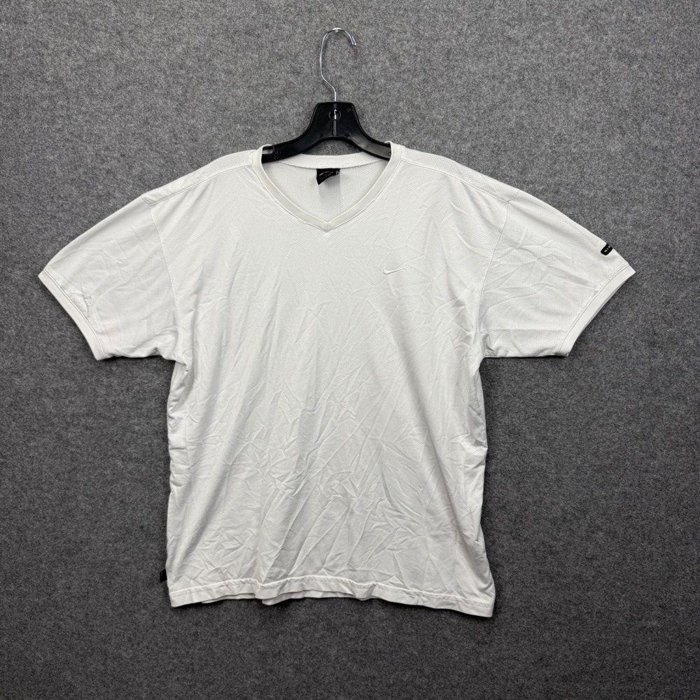 Vintage 1998 Nike‎ Fit V-Neck T-Shirt Mens Large White Made in USA FA98-UNG